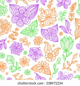 Seamless floral pattern. Hand-drawn abstract flowers, modern background. Wallpaper, wrapping. Vector illustration. 