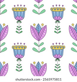 Seamless floral pattern with hand-drawn abstract plants