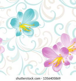 Seamless floral pattern with hand-drawn amaryllis flowers.