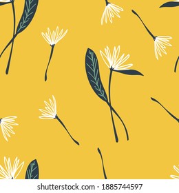 Seamless floral pattern with hand-drawn bird of paradise flowers and yellow background vector illustration. Good for fabric, wallpaper, card, stationary, apparel.