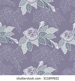 Seamless floral pattern with hand-drawn by roses. Beautiful vector background for your design.