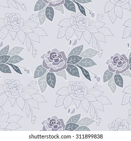 Seamless floral pattern with hand-drawn by roses. Beautiful vector background for your design.
