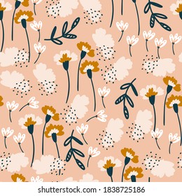 Seamless Floral Pattern With Hand-drawn Carnation Flowers Vector Illustration. Good For Textile, Fabric, Stationary, Cover, Wallpaper, Wrapping Wrap, Card, Greeting Card.