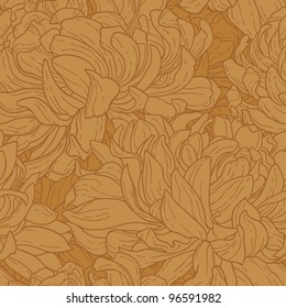 Seamless floral pattern with hand-drawn chrysanthemum flower in brown color