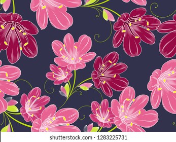 Seamless floral pattern with hand-drawn clivia flowers.