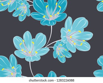 Seamless floral pattern with hand-drawn clivia flowers.