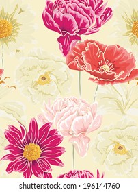 Seamless Floral Pattern With hand-drawn Flowers. Watercolor design 