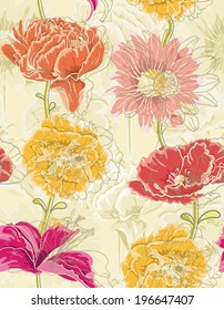 Seamless Floral Pattern With hand-drawn Flowers. Watercolor design 