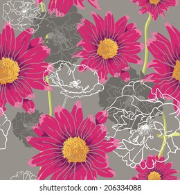 Seamless Floral Pattern With hand-drawn Flowers. 