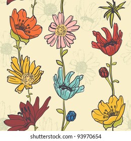 Seamless Floral Pattern With hand-drawn flowers