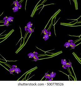 Seamless floral pattern with hand-drawn iris