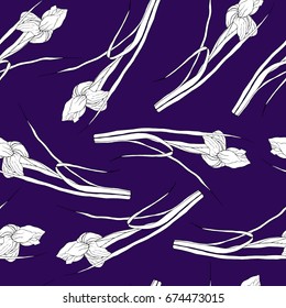 Seamless floral pattern with hand-drawn iris