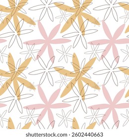 Seamless floral pattern with hand-drawn line art and organic shapes in natural tones. Perfect for textiles, wallpaper, and branding.