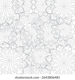 Seamless Floral Pattern with Hand-Drawn Line Art Flowers in Monochrome Style