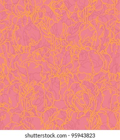 Seamless floral pattern with hand-drawn outlined irises