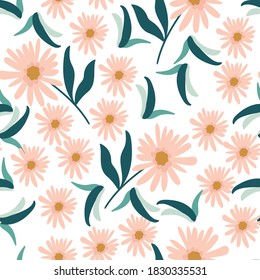 Seamless floral pattern with hand-drawn pink flowers vector illustration. Good for cover, fabric, textile, stationary, card, wallpaper, wrapping wrap.