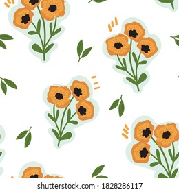 Seamless floral pattern with hand-drawn poppy flowers vector illustration. Good for textile, fabric, wrapping wrap, stationary, wallpaper.