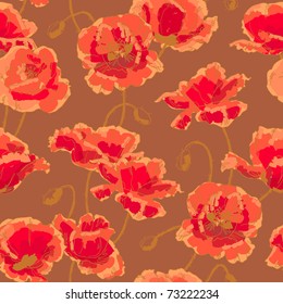 Seamless floral pattern with hand-drawn poppy flower