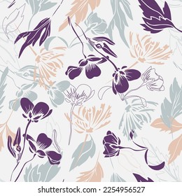 Patrón floral sin foco. Impresión de mano para textil, tela, papel pintado, envoltura. Fondo infinito.