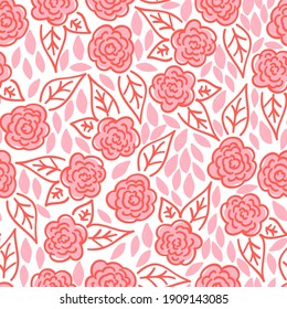 seamless floral pattern with hand-drawn rose flower vector illustration. Good for wrapping wrap, wallpaper, card, fabric, textile, stationary.