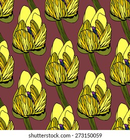 Seamless floral pattern of hand-drawn spring flowers vector illustration. For continuous replication. 