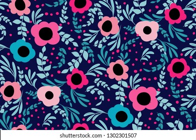 Seamless floral pattern in hand-drawn style. Vector. Cute pattern in small flower. Small colorful flowers. Ditsy floral background. The elegant the template for fashion prints.