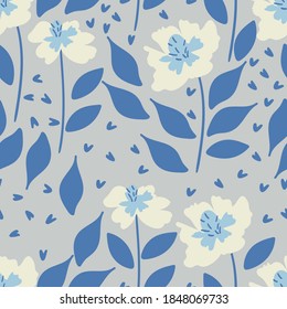 Seamless floral pattern with hand-drawn white flowers vector illustration. Good for wallpaper, card, textile, fabric, stationary, apparel.