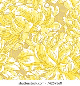 Seamless floral pattern with hand-drawn yellow chrysanthemum flower