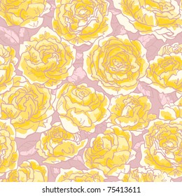 Seamless floral pattern with hand-drawn yellow roses