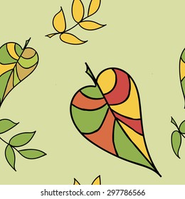 Seamless floral pattern of handmade painted autumn leaves