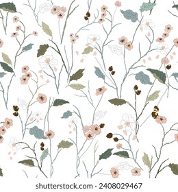 Seamless floral pattern, handmade trendy drawn for the design of fabric, decor, ceramics, cards on a light background