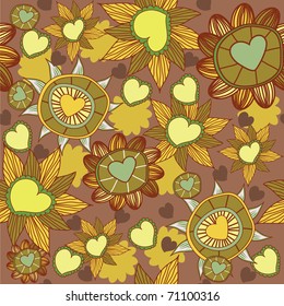 seamless floral pattern with heart. retro