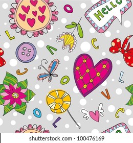 Seamless Floral Pattern with Hearts