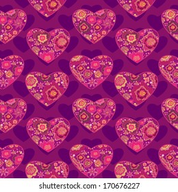 Seamless floral pattern with hearts