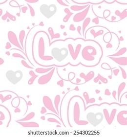 seamless floral pattern with hearts and Love lettering