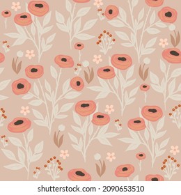 Seamless floral pattern with herbs and flowers. Vector graphics.