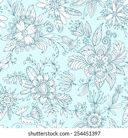 Seamless floral pattern. High detail flower buds, petals, shoots, buds and tendrils. Can be used for curtains, wallpaper, pattern fills, web page background, surface textures.