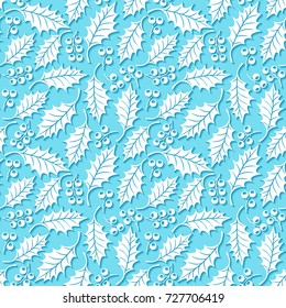 Seamless floral pattern with holly. Vector illustration.
