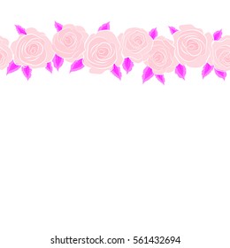 Seamless floral pattern with horizontal abstract stylized neutral and magenta roses, vector pattern with copy space (place for your text).