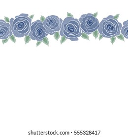 Seamless floral pattern with horizontal little abstract roses in green and blue colors, vector illustration in vintage style with copy space (place for your text).