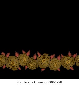 Seamless floral pattern with horizontal little abstract roses in orange and brown colors, vector illustration in vintage style with copy space (place for your text).