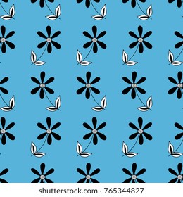 Seamless floral pattern with horizontal rows of stylized flowers. Based on North American Pueblo Indians folk motif.