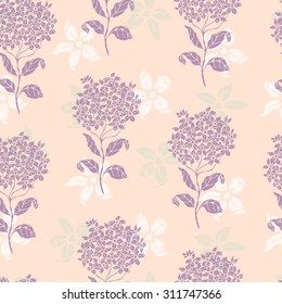 Seamless floral pattern with hydrangea in pastel colors