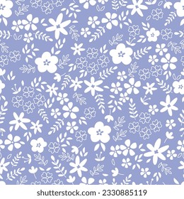 seamless floral pattern. Idea for fabric, tablecloth pattern, wrapping paper, gift paper. Print Ditsy. Motives are scattered randomly. blue pattern background. cute pattern