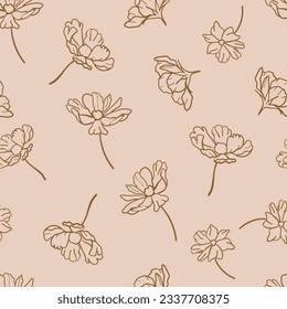 seamless floral pattern. Idea for fabric, tablecloth pattern, wrapping paper, gift paper, Interior decoration. Motives are scattered randomly. Random flower pattern background. Retro pattern