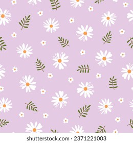 seamless floral pattern. Idea for fabric, tablecloth pattern, wrapping paper, gift paper. Print Ditsy. Motives are scattered randomly. Daisy flower purple pattern background. cute lilac pattern 