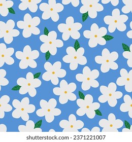 seamless floral pattern. Idea for fabric, tablecloth pattern, wrapping paper, gift paper. Print Ditsy. Motives are scattered randomly. blue flower pattern background. Hand drawn pattern 