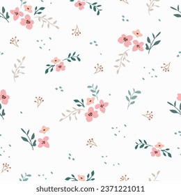 seamless floral pattern. Idea for fabric, tablecloth pattern, wrapping paper, gift paper. Print Ditsy. Motives are scattered randomly. pink flower pattern background. cute little pattern 
