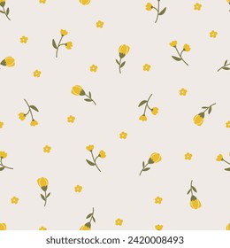 seamless floral pattern. Idea for fabric, tablecloth pattern, wrapping paper, gift paper. Print Ditsy. Motives are scattered randomly.yellow flower pattern background. cute little pattern 