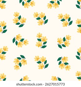 Seamless floral pattern. Idea for fabric, tablecloth pattern, wrapping paper, gift paper. Print ditsy. Motives are scattered randomly. Flower pattern background. cute pattern.